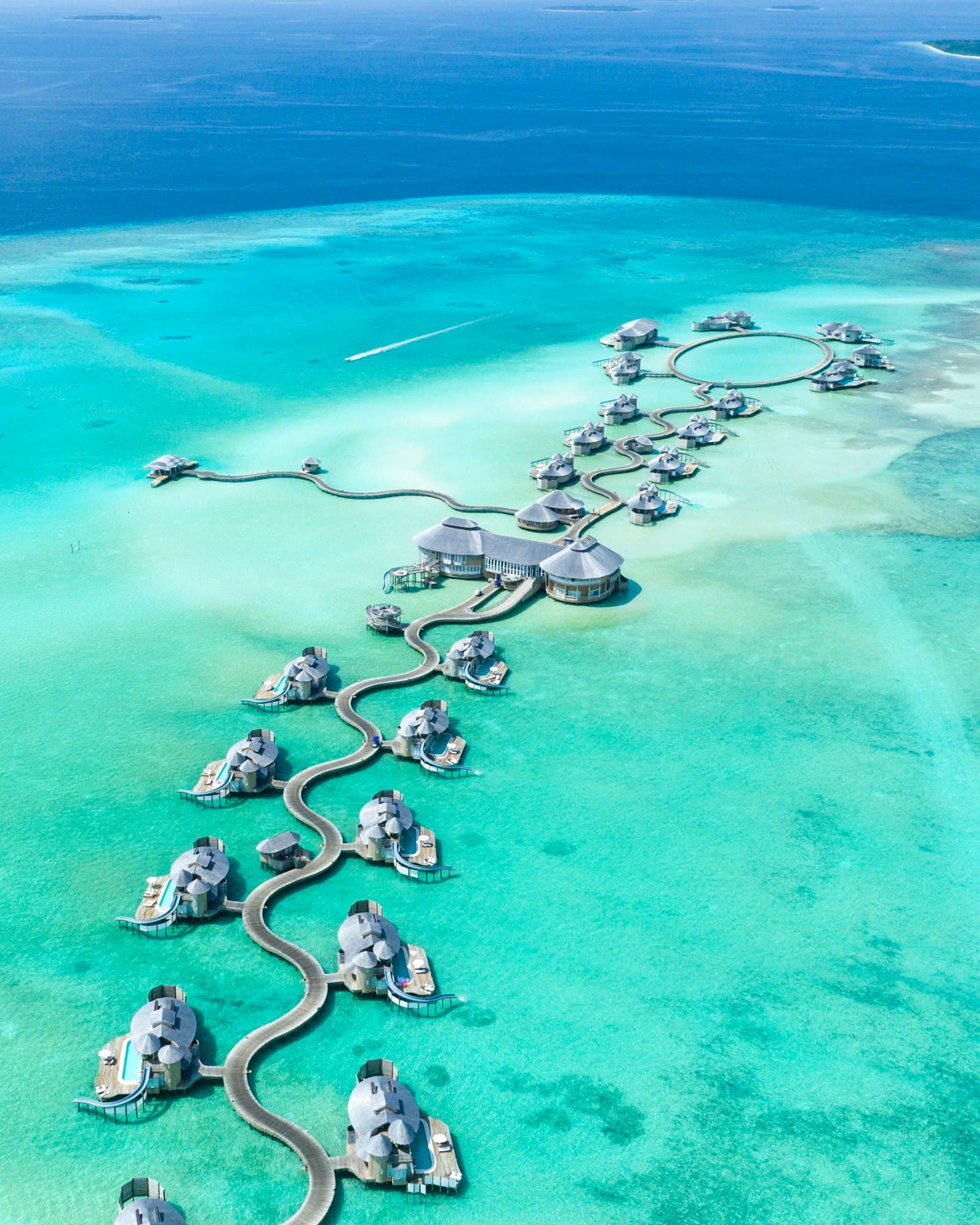 Overwater villas in the Maldives lagoon